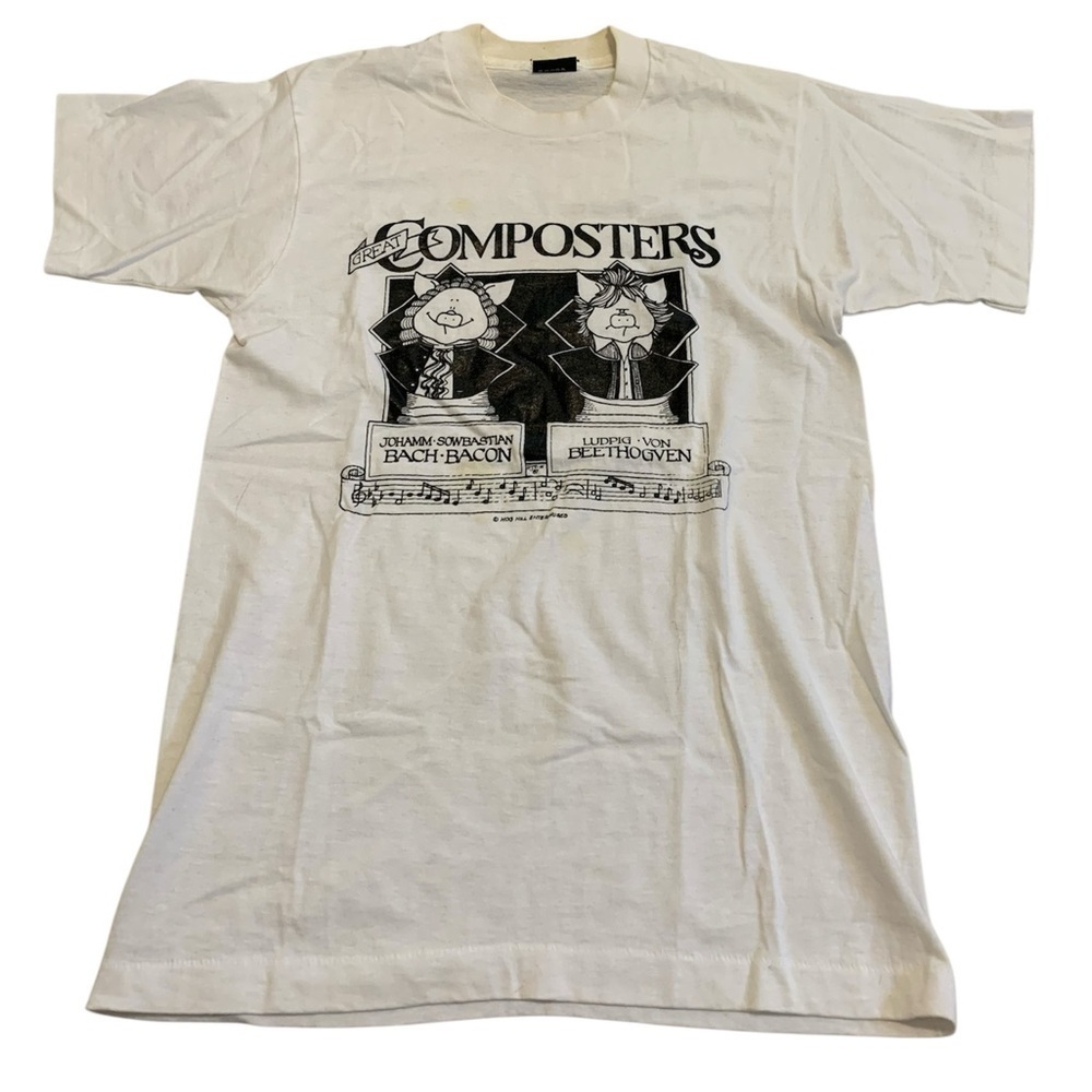 Vintage 80s Composers Music Humor T-Shirt - Bach & Beethoven M Single Stitch